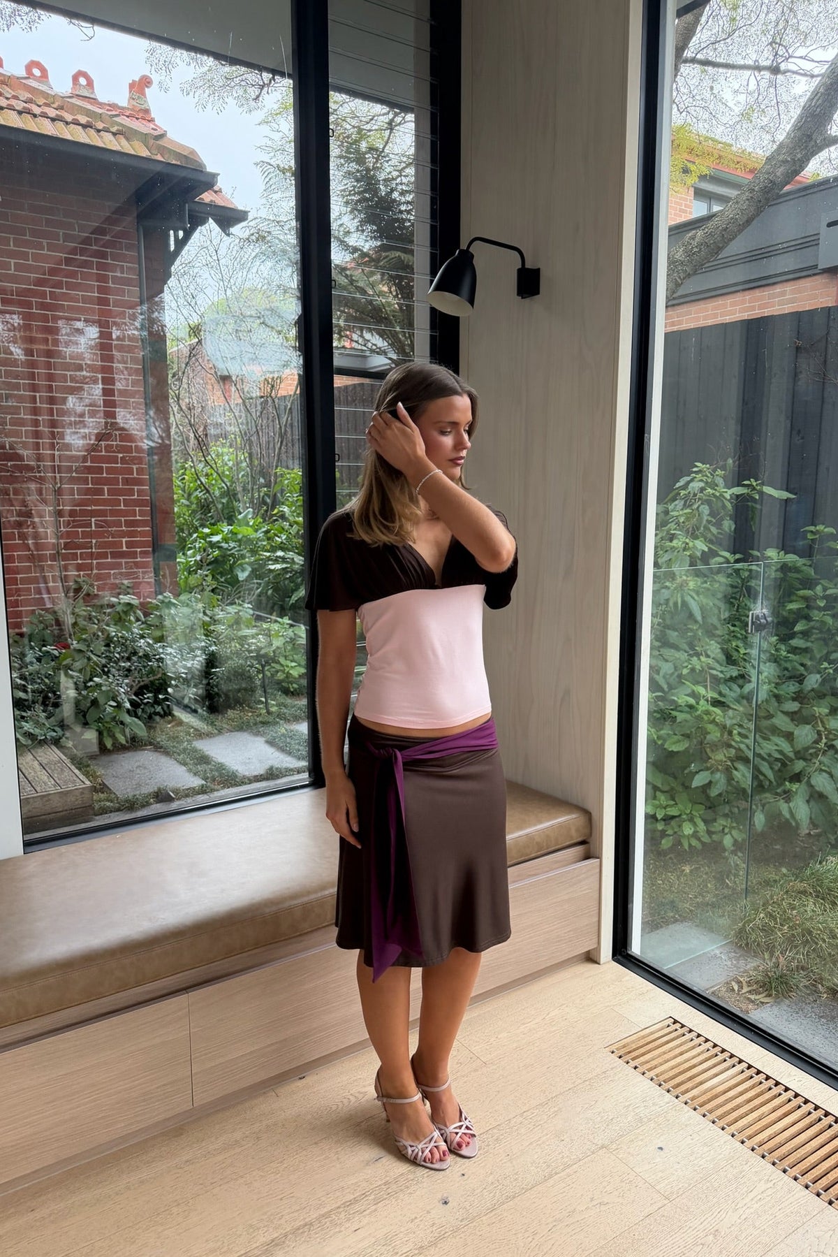 Petra Batwing Top - Cocoa / Ballet Pink